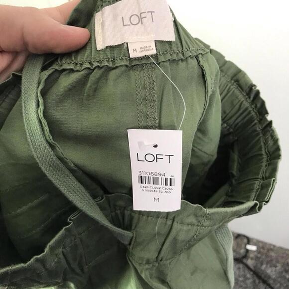 Loft Pants Womens M Pull On Tapered Poplin Jogger Olive Green Ankle New - Picture 6 of 8